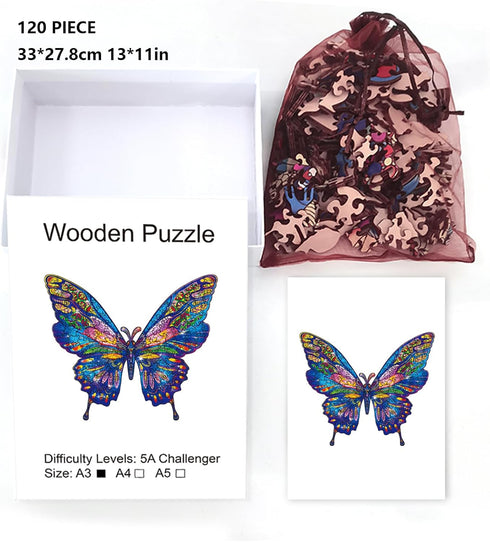 GLOBLELAND Wooden Jigsaw Puzzles for Adults 13x11inch 120Pcs Butterfly Jigsaw Puzzles Wood Adult Colorful Animals Shaped Jigsaw Puzzles for Birthday Christmas