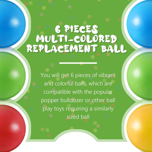 6 Bulldozer 1.75 Inch Civaner Pieces Multi Colored Plastic Replacement Balls Small Popper Toy Balls Soft Crush Proof