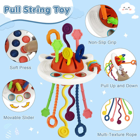 6 1 6-12 1 2 3 in Montessori Toys for Babies Months Up - Incl Pull String Toy, Stacking Cups, Tissue Box, Suction Cup