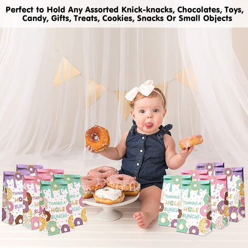 Levfla 24 PCS Donut Candy Bags with Sprinkles, Sweet Doughnut Favor Ideas for Kids Birthday Party Supplies