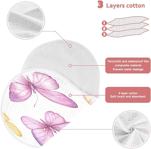 YETTASBIN Pink Purple Butterflies Muslin Baby Burp Cloth, Super Soft Absorbent Cotton Burp Rag Baby Bibs Feeding Cloth