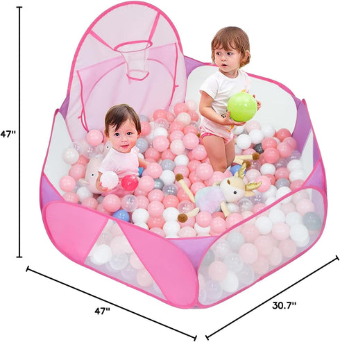 Eocolz Kids Ball Pit - Large Pop Up Childrens Ball Pits Tent for Toddlers with Basketball Hoop, 4 Ft (Pink)