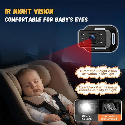 CAMECHO 4.3" Setup Baby Car Camera HD Monitor with IR Night Vision View Angle Safety for Kids & Newborns Easy Car Seat