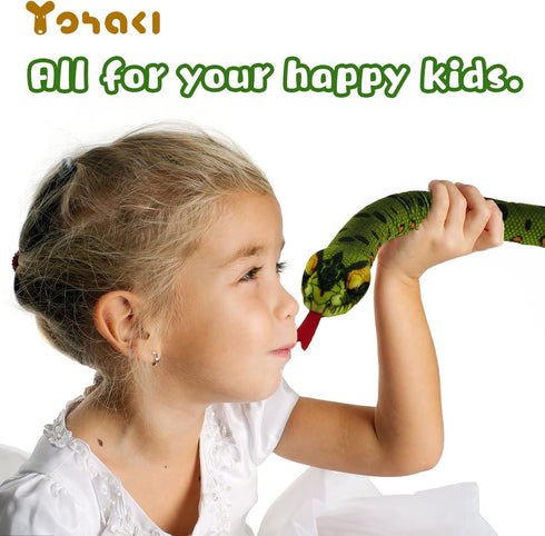 Snake Plush Toy - 59'' Large Washable Green Python Cuddle Toy, Soft Children's Gift for Birthday Party Favor