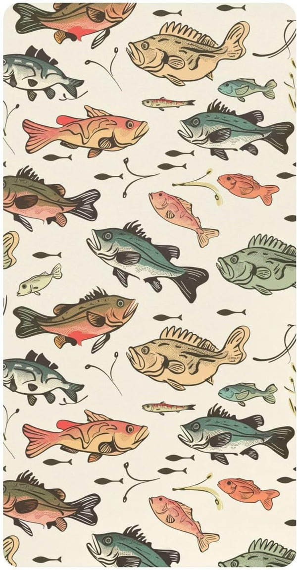 KICPOAY Vintage Bass Fishes Toddler Bed Crib Sheets Baby Crib Sheets Cover for