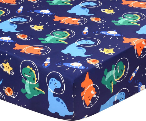 JISEN Baby Crib Sheets Soft Breathable Space Dinosaurs Fitted Crib Sheets for