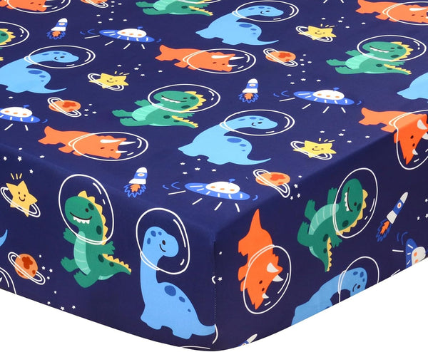 JISEN Baby Crib Sheets Soft Breathable Space Dinosaurs Fitted Crib Sheets for