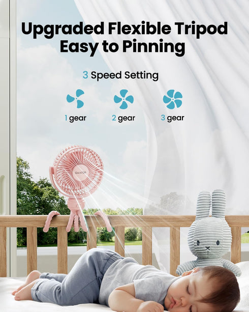 3 360 Gaiatop Mini Portable Stroller Fan, Battery Operated Small Clip on Fan, Detachable Speed Rechargeable Rotate
