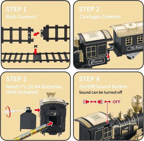 Set, 4-8 6 Electric Train Ages Christmas Train with Locomotive, Passenger Car, Curves, LED Light & Sound Indoor Toy