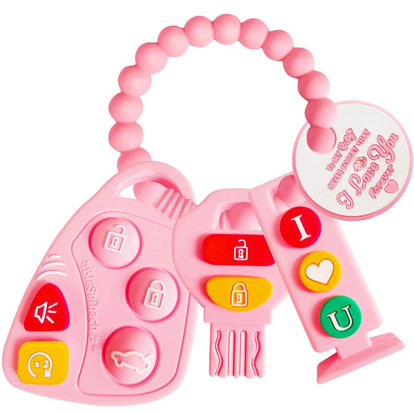 Baby Teething Keys Toys 6 to 12 Months - Gothic Car Keys Baby Teether Combo Set (KEY, Pink)