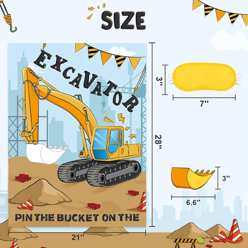 24 WERNNSAI Pin The Bucket on The Excavator Games - Construction Birthday Party Supplies Kids Pin the Truck Party Games