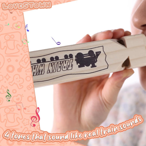 LovesTown 2PCS Kids Wooden Train Whistles - 4-Tone 7.3" Toy Whistles for Birthday Party Favors
