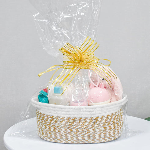 Abenkle Cute Small Woven Basket, 12"x 8" x 5", Decorative Gift Basket with Handles for Cat Dog Toys Storage