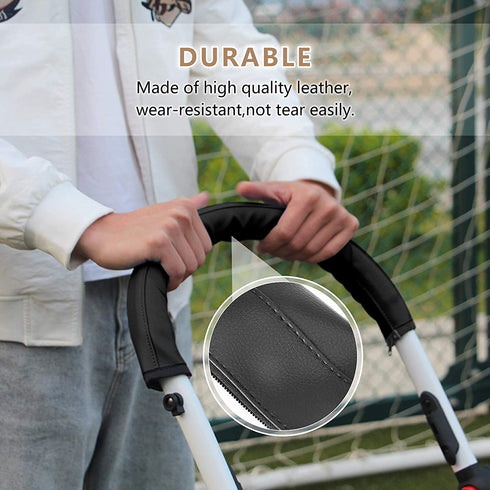 CHILDHOOD Universal Baby Stroller Armrest Handle Sleeve Cover, Artificial Leather, Black