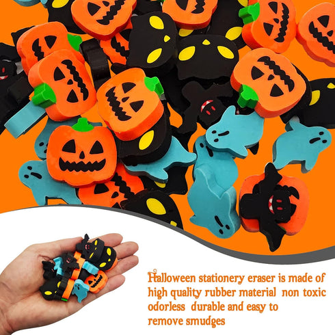 Halloween Mini Erasers for Kids, 48pcs Cute Pumpkin Ghost Bat Erasers for Trick or Treat Party Favors
