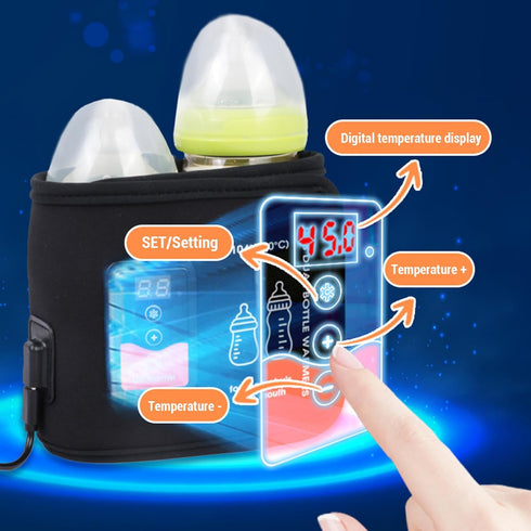 Hamwesh Baby Bottle Warmer, USB Powered Dual Bottle Design LCD Display Adjustable Temperature Portable Warmer, Milk Bag