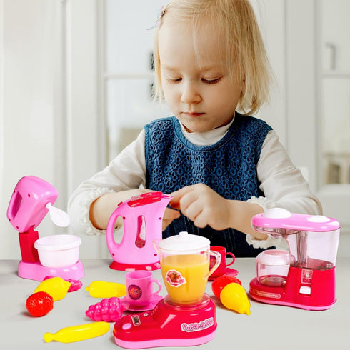 FANELEQU Set,Coffee Set Kitchen Appliances Toy,Kids Kitchen Pretend Accessories Play Maker Machine,Blender,Mixer