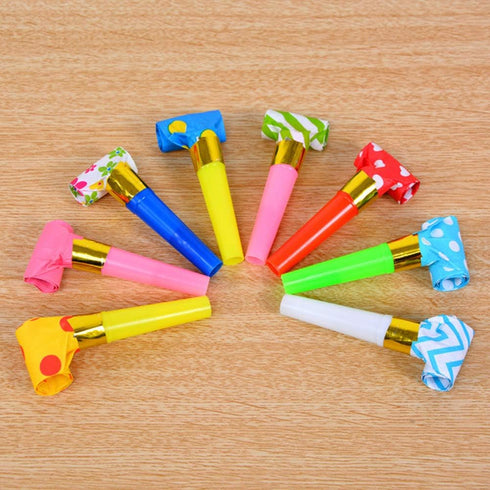 24 Pieces Party Blower Noisemakers - Funny Blowouts, Whistles, Fringed Noise Makers, Random Color Party Horns