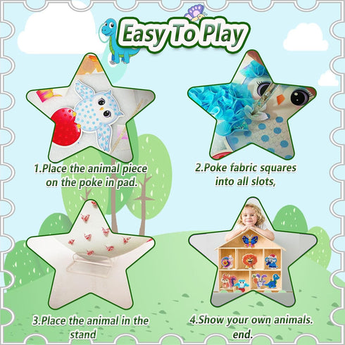 mom&myaboys 4-8 Poke A Dot Art Kit - Animals Theme with Snail, Lion, Owl, Squirrel, Butterfly | No-Mess Sewing Craft