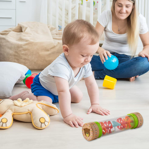 Musfunny Rainmaker Baby Rain Stick Toys, 8 inch Sensory Rattle for Babies, Colorful Musical Instrument