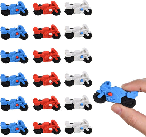 18Pcs Motorcycle Erasers for Kids, 3D Mini Motorbike Vehicle Puzzle Take Apart for Party Favors and Classroom Rewards