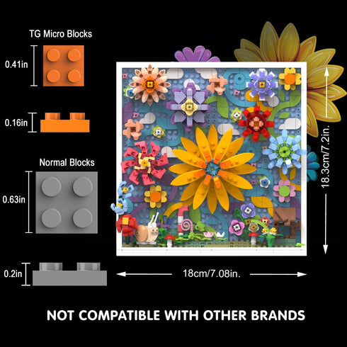 Set, 3D Set, 8+ TG BLOCKS Micro Brick Flower World Building Floral Wall Art Home Office Decoration or Table Display