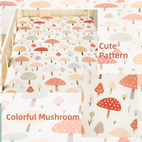 2 Pack 5228 SDIII Mushroom Crib Sheets for Boys Girls Stretchy Microfiber Jersey Knit Soft Fall Crib Sheets
