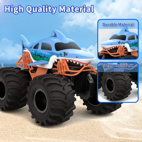 1:16 4WD 2.4GHz 6-12+ Shark RC Monster Truck for Kids, Scale Shark Monster Car Toys, All Terrain Amphibious Remote