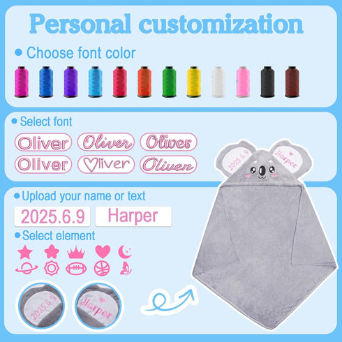 MYPHNEX Personalized Baby Towels with Hood, Bunny Bath Towels for Girls Boys, Super Soft Absorbent, Custom Toddler