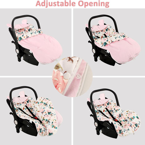 Cozy DILIMI Baby Car Seat Cover Winter, Warm & Baby Bunting Bag, Infant Carrier Cover for Girls and Boys, Pink Floral