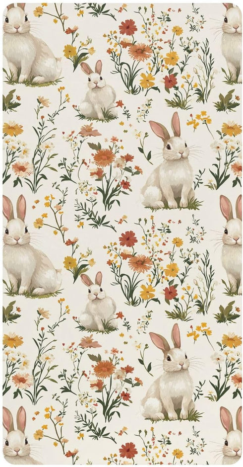 miaozhen Cotton Crib Sheets for Baby Boys Girls Ultra Soft Rabbits and Flowers