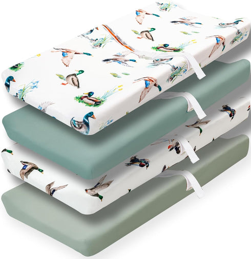 FIGEPO 4 Pack Mallard Duck Baby Changing Pad Covers Neutral Unisex Breathable Fitted