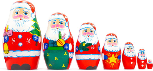 Christmas Santa Wooden Nesting Dolls 7 pcs - Santa Claus Christmas Decoration