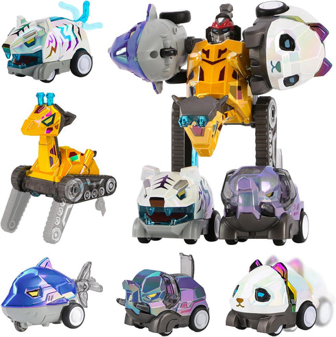 VUSUMOK 5-7 Cars,5in1 2-4,5pcs Transformer Toys for Ages Pull Back Toy Alloy Educational Kids Toys for Ages Animals
