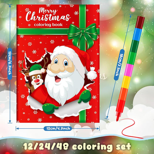 24 24 BenLouis Christmas Mini Coloring Books Kids with Stacking Crayons Xmas Theme Party Favors Activity Books Bulk