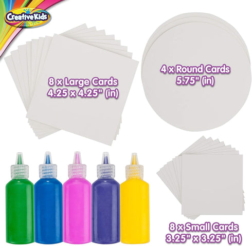 Creative Kids Spin & Paint Refill Pack - 8 Large Cards, 8 Small Cards, 4 Round Cards, 5 Bottles of Paint