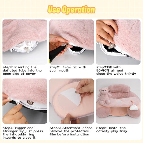 3-36 KAKIBLIN Baby Sit Me Up Seat, Inflatable Baby Seat with Cover for Babies Months,Portable,Inflatable Sit & Play
