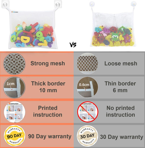 Bath Toy Net 18”x16” - Kids Bath Tub Toy Holder, Mesh Bag for Bath Toys, Large Bathroom Bucket Bin + 2 Suction Cups &