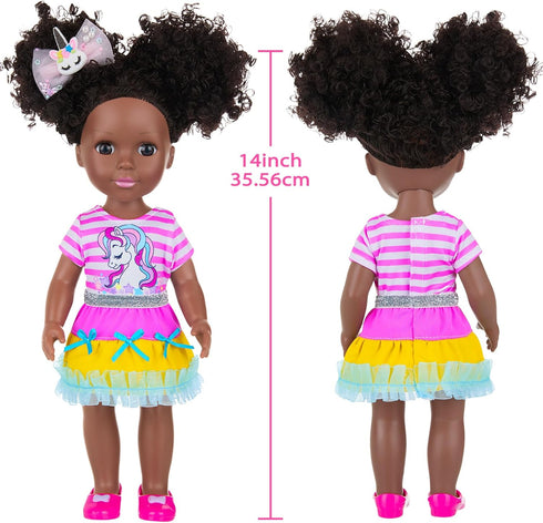 14 Inch Ecore Fun Black Doll with Black Baby Doll Clothes Accessories Including Dress, Top, Skirt, Shoes, Comb, Mirror