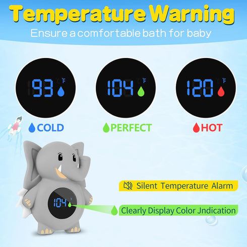 Baby Bath Thermometer, with LED Display and Temperature Warning,Kids' Bathroom Safety Products,Bath Thermometer for Infants, Newborn Bath Safety Toy Thermometer (Elephant)