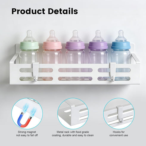 ieddet 4 Pack 8 Magnetic Baby Bottle Organizer for Refrigerator, Bottle Organizer Rack with Hooks, Storage for Baby