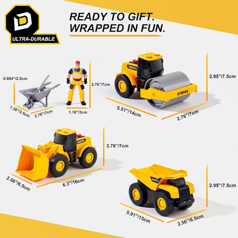 YySiRui 5PCS 5.5-6.3 Inch Set Bulldozer, Construction Toys - Toy Trucks Includes Dump Truck, Excavator, Sandbox