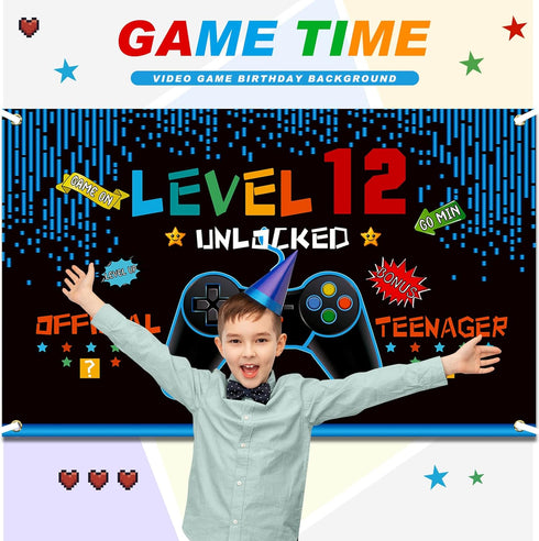 Video Game Birthday Decorations for Boys, 8-14th Birthday Theme Photo Props Backdrop Banner