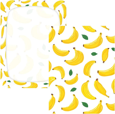 Mazeann Summer 52" 28" 9" Cute Banana Crib Sheets Soft Breathable Fitted Cotton Baby Crib Sheets Mattress Cover