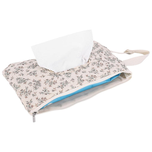 Quilted Baby Wipe Holder, Canvas Floral Quilted Pouch with Hanging Strap, Portable Diaper Wipe Holder for Travel