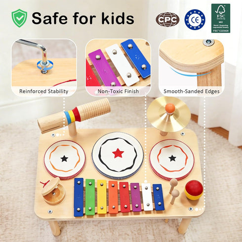 9-in-1 Set, 1-3, WINYGZ Baby Drum Low Noise Montessori Musical Instruments for Toddlers Safe & Durable Wooden Music