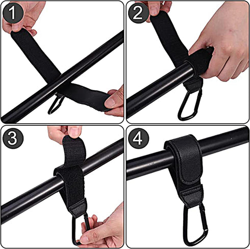 4PCS Multipurpose Stroller Hook Accessories, Leather Clips for Diaper Bags, Pet Carts, Grocery Bags, Black and Brown