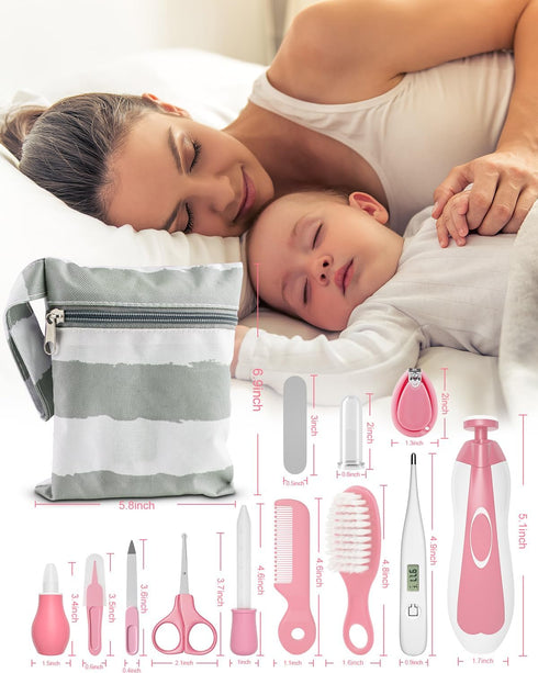 OTTOLIVES 24 in 1 Baby Healthcare and Grooming Kit - Electric Nail Trimmer Set for Newborns and Toddlers (Pink)
