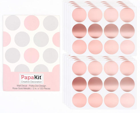 PapaKit Large Round Polka Dot Confetti Wall Decal for Baby Nursery, Safe Removable Adhesive (Rose Gold Metallic)