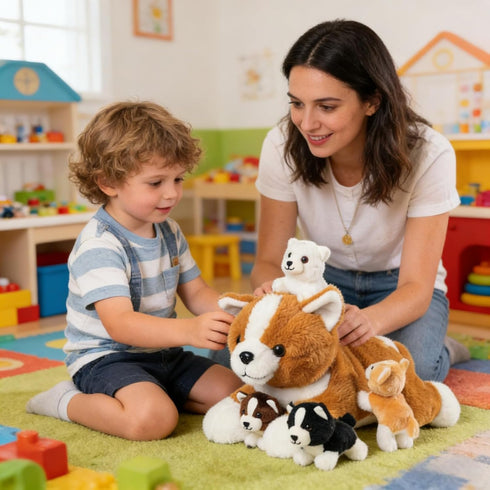 5 16" Mommy 4 Pieces Corgi Dog Stuffed Animal with Babies Puppies Inside Stuffed Corgi Dog Plush Toy with Baby Puppy